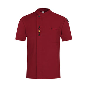 Unisex Casual Soft Chef Jackets Short Sleeve Oblique Collar Double Breasted Kitchen Catering Restaurant Food Serive Work Uniform