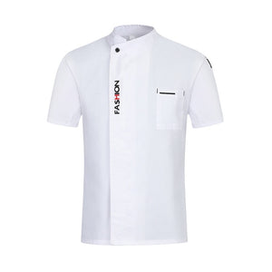 Unisex Casual Soft Chef Jackets Short Sleeve Oblique Collar Double Breasted Kitchen Catering Restaurant Food Serive Work Uniform