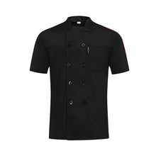Load image into Gallery viewer, Unisex Casual Soft Chef Jackets Short Sleeve Oblique Collar Double Breasted Kitchen Catering Restaurant Food Serive Work Uniform