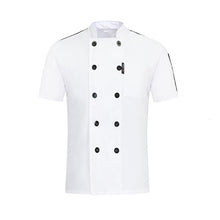 Load image into Gallery viewer, Unisex Casual Soft Chef Jackets Short Sleeve Oblique Collar Double Breasted Kitchen Catering Restaurant Food Serive Work Uniform