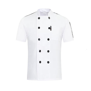 Unisex Casual Soft Chef Jackets Short Sleeve Oblique Collar Double Breasted Kitchen Catering Restaurant Food Serive Work Uniform