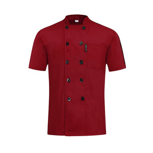 Unisex Casual Soft Chef Jackets Short Sleeve Oblique Collar Double Breasted Kitchen Catering Restaurant Food Serive Work Uniform