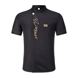 Unisex Casual Soft Chef Jackets Short Sleeve Oblique Collar Double Breasted Kitchen Catering Restaurant Food Serive Work Uniform