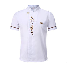 Load image into Gallery viewer, Unisex Casual Soft Chef Jackets Short Sleeve Oblique Collar Double Breasted Kitchen Catering Restaurant Food Serive Work Uniform