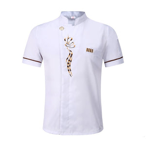 Unisex Casual Soft Chef Jackets Short Sleeve Oblique Collar Double Breasted Kitchen Catering Restaurant Food Serive Work Uniform