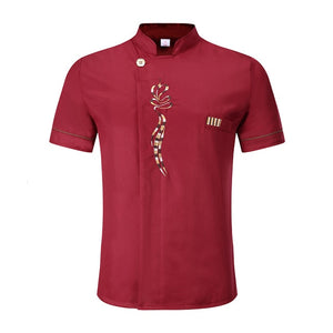 Unisex Casual Soft Chef Jackets Short Sleeve Oblique Collar Double Breasted Kitchen Catering Restaurant Food Serive Work Uniform