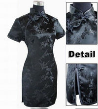 Load image into Gallery viewer, Black Traditional Chinese Dress Mujer Vestido Women&#39;s Satin Qipao Mini Cheongsam Flower Size S M L XL XXL XXXL 4XL 5XL 6XL J4039