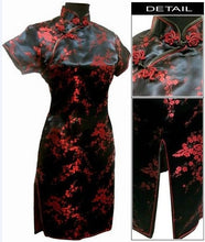 Load image into Gallery viewer, Black Traditional Chinese Dress Mujer Vestido Women&#39;s Satin Qipao Mini Cheongsam Flower Size S M L XL XXL XXXL 4XL 5XL 6XL J4039
