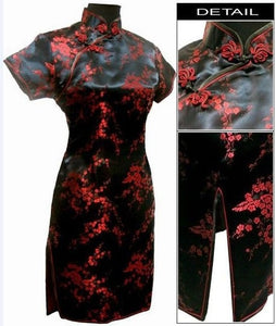 Black Traditional Chinese Dress Mujer Vestido Women's Satin Qipao Mini Cheongsam Flower Size S M L XL XXL XXXL 4XL 5XL 6XL J4039