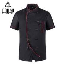Load image into Gallery viewer, Unisex Casual Soft Chef Jackets Short Sleeve Oblique Collar Double Breasted Kitchen Catering Restaurant Food Serive Work Uniform