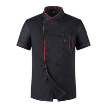 Load image into Gallery viewer, Unisex Casual Soft Chef Jackets Short Sleeve Oblique Collar Double Breasted Kitchen Catering Restaurant Food Serive Work Uniform