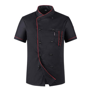 Unisex Casual Soft Chef Jackets Short Sleeve Oblique Collar Double Breasted Kitchen Catering Restaurant Food Serive Work Uniform