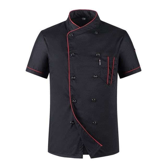 Unisex Casual Soft Chef Jackets Short Sleeve Oblique Collar Double Breasted Kitchen Catering Restaurant Food Serive Work Uniform