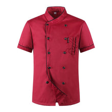 Load image into Gallery viewer, Unisex Casual Soft Chef Jackets Short Sleeve Oblique Collar Double Breasted Kitchen Catering Restaurant Food Serive Work Uniform