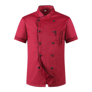 Unisex Casual Soft Chef Jackets Short Sleeve Oblique Collar Double Breasted Kitchen Catering Restaurant Food Serive Work Uniform
