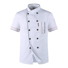 Load image into Gallery viewer, Unisex Casual Soft Chef Jackets Short Sleeve Oblique Collar Double Breasted Kitchen Catering Restaurant Food Serive Work Uniform