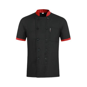 Unisex Casual Soft Chef Jackets Short Sleeve Oblique Collar Double Breasted Kitchen Catering Restaurant Food Serive Work Uniform