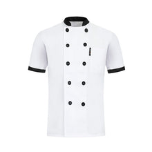Load image into Gallery viewer, Unisex Casual Soft Chef Jackets Short Sleeve Oblique Collar Double Breasted Kitchen Catering Restaurant Food Serive Work Uniform