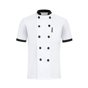 Unisex Casual Soft Chef Jackets Short Sleeve Oblique Collar Double Breasted Kitchen Catering Restaurant Food Serive Work Uniform
